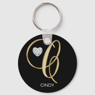 Llavero Carta monogramada elegante personalizada de oro C