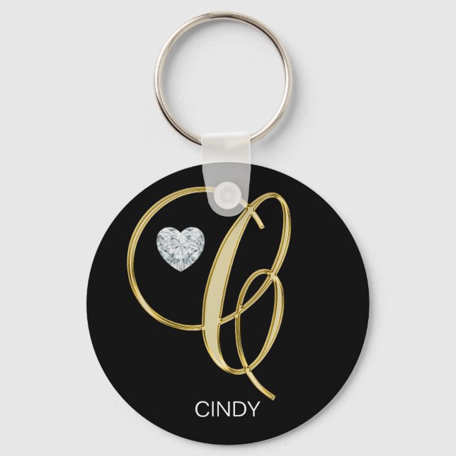 Llavero Carta monogramada elegante personalizada de oro C (Anverso)
