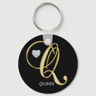 Llavero Carta monogramada elegante personalizada de oro Q