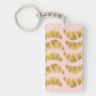 Llavero Cartas de Juego: Croissant Rosa Acuarela 