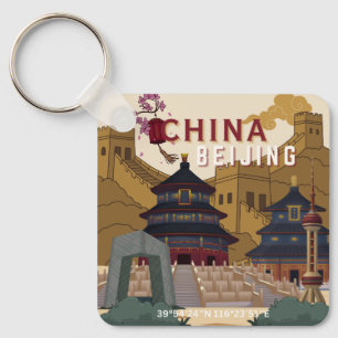 Llavero Cartel de viaje a Pekín, China Ilustración vinta