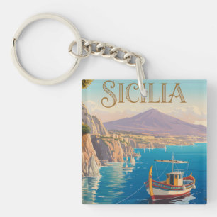 Llavero Cartel de viaje de estilo vintage para Sicilia Ita