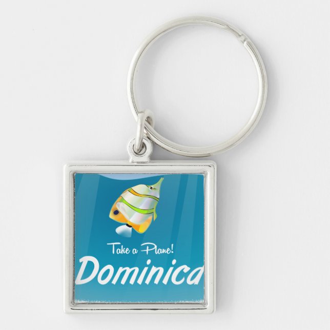 Llavero Cartel retro de viaje a Dominica. (Frente)