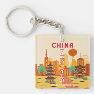 Llavero Cartel Retro de Viajes a Shanghai China