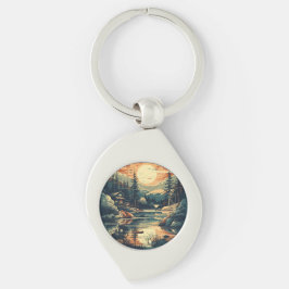 Llavero Casa de montaña Escandinavia Retro Art