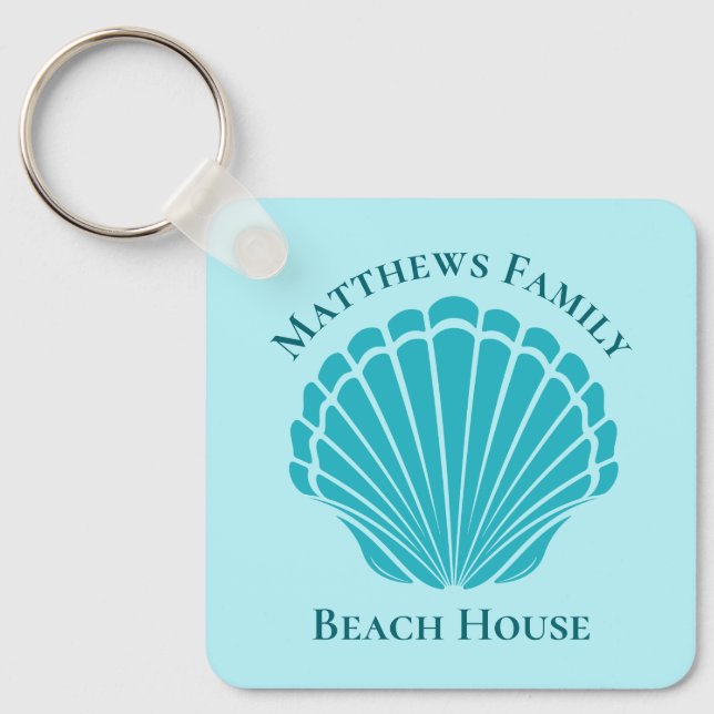 Llavero Casa de personalizado Beach Aqua Seashell Monogram (Anverso)