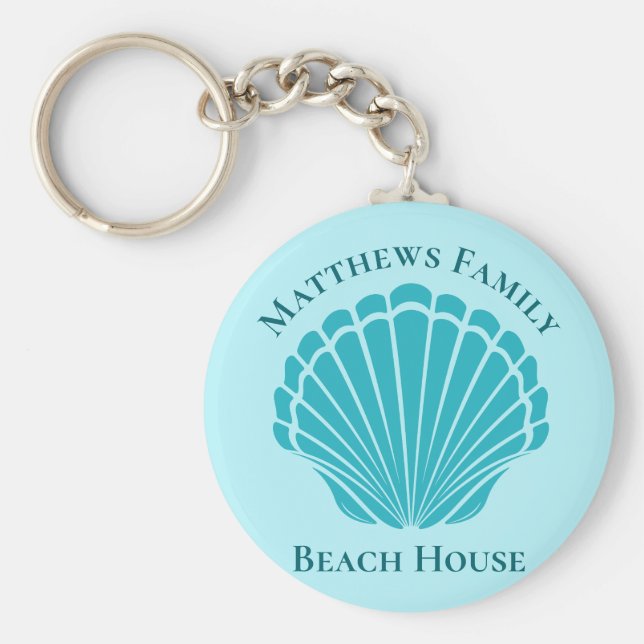 Llavero Casa de personalizado Beach Aqua Seashell Monogram (Frente)