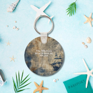 Llavero Casa de playa Nautical Personalizado azul de la Ma