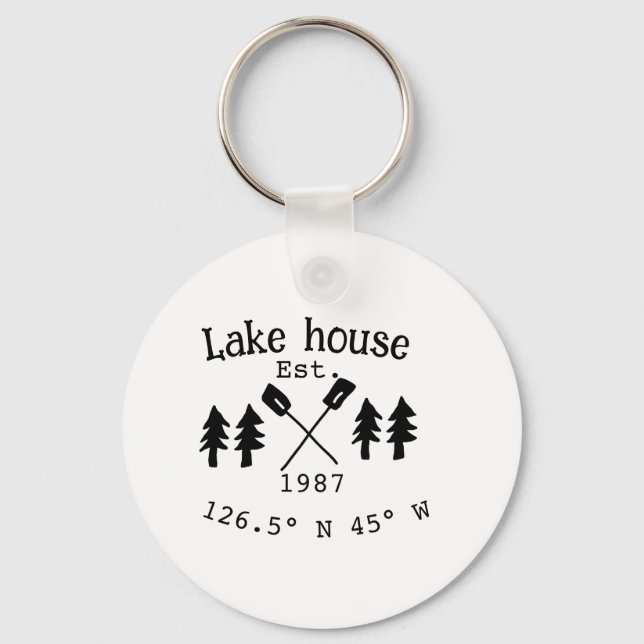 Llavero Casa del lago. Fecha año personalizado coordenadas (Anverso)