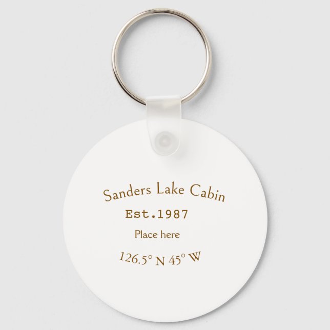 Llavero Casa del lago. Fecha año personalizado coordenadas (Anverso)