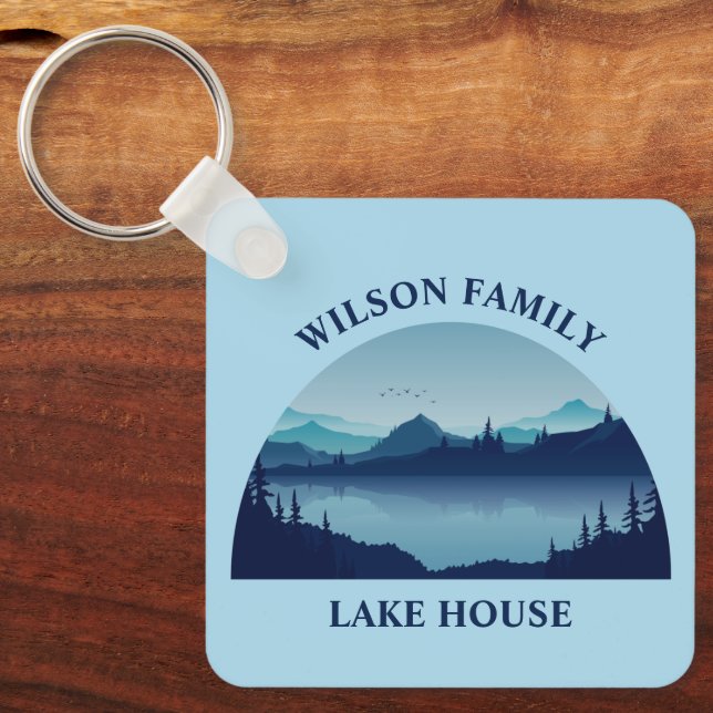 Llavero Casa familiar personalizado Lake House Blue (Anverso)