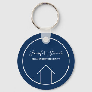 Llavero Casa personalizada Real Estate Moderno Navy Blue