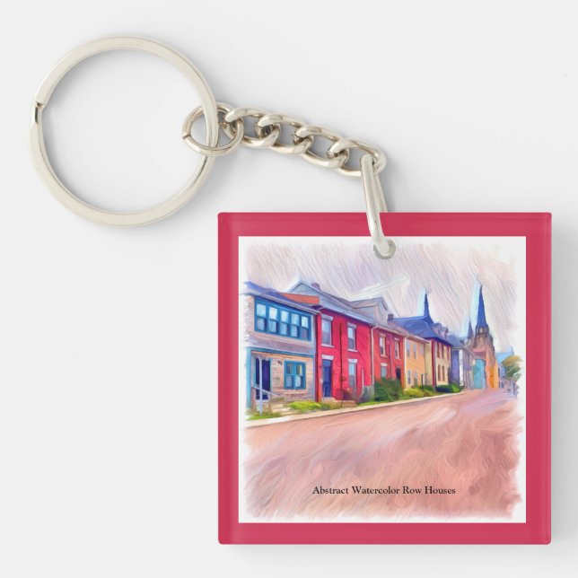 Llavero Casas de fila de acuarela abstractas (Frente)