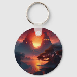 Llavero Casas de rock de montaña con vistas al lago Sunset