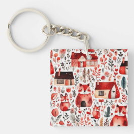 Llavero Casas rojas y casas adorables Hoja de papel