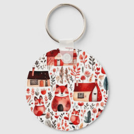 Llavero Casas rojas y casas adorables Hoja de papel
