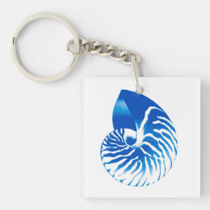 Llavero Cáscara del nautilus - azul y blanco de cobalto