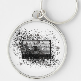 Llavero Casete de audio retro Hipster Spatter negro+ + bla