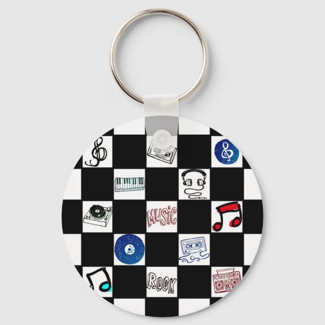 Llavero Casetes de música de tablero de ajedrez retro y má (Anverso)