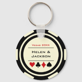 Llavero Casino Chip Black Off-White Wedding Favor