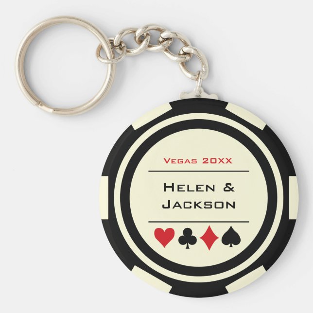 Llavero Casino Chip Black Off-White Wedding Favor (Frente)