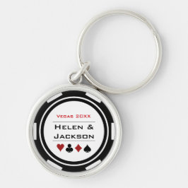 Llavero Casino Chip Black White Wedding Favor