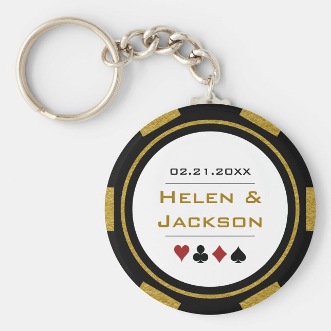 Llavero Casino Chip Gold Black Wedding Favor (Frente)