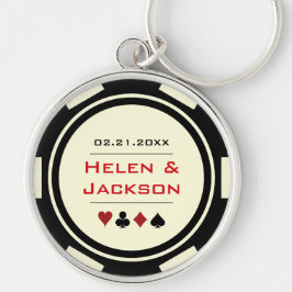 Llavero Casino Chip Red Black Cream Wedding Favor