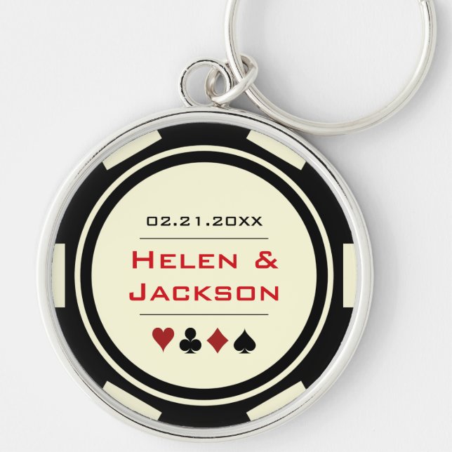 Llavero Casino Chip Red Black Cream Wedding Favor (Frente)