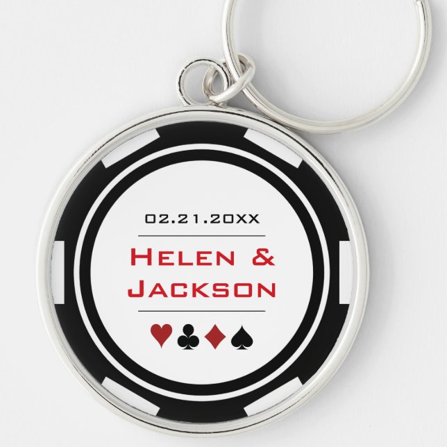 Llavero Casino Chip Red Black White Wedding Favor (Frente)