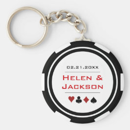 Llavero Casino Chip Red Black White Wedding Favor