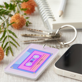 Llavero Cassette de audio de color rosa rosado estético de