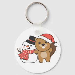 Llavero castor Con Snowman En Invierno En Navidades Keycha
