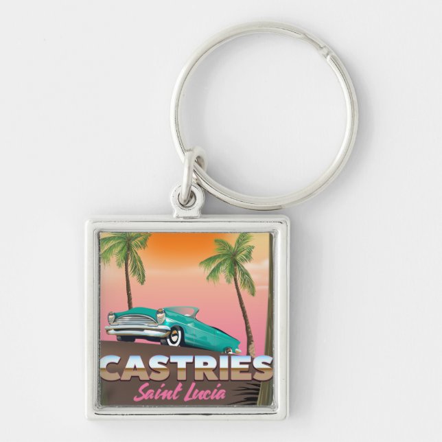 Llavero Castries Santa Lucía afiche de viajes tropicales e (Frente)
