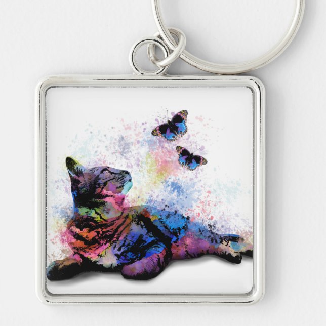 Llavero Cat 614 mariposa azul rosa (Frente)