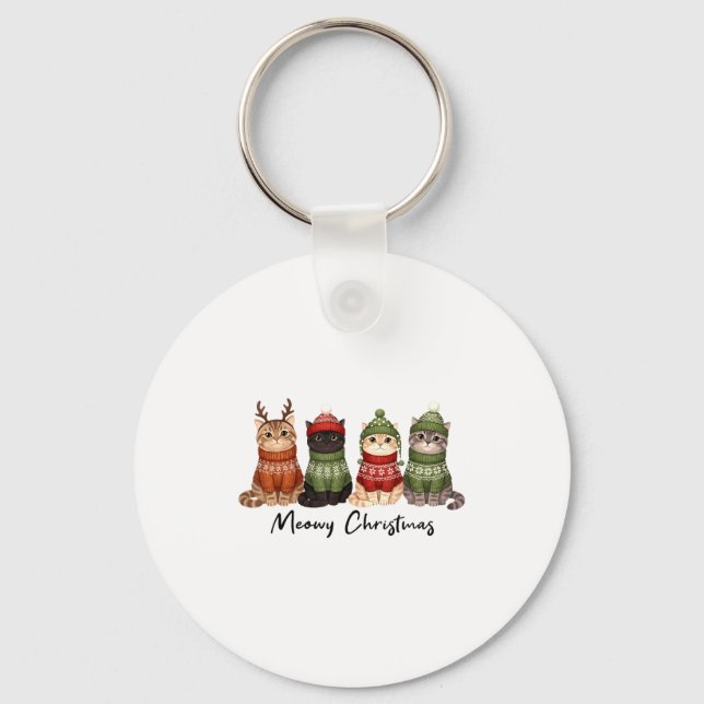 Llavero Cat Christmas Light Reindeer Santa Meowy Christmas (Anverso)