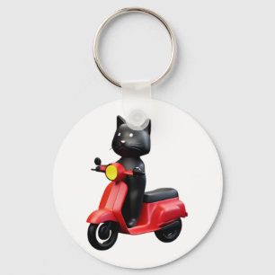 Llavero CAT CUTE en motocicleta con camiseta clásica (1)