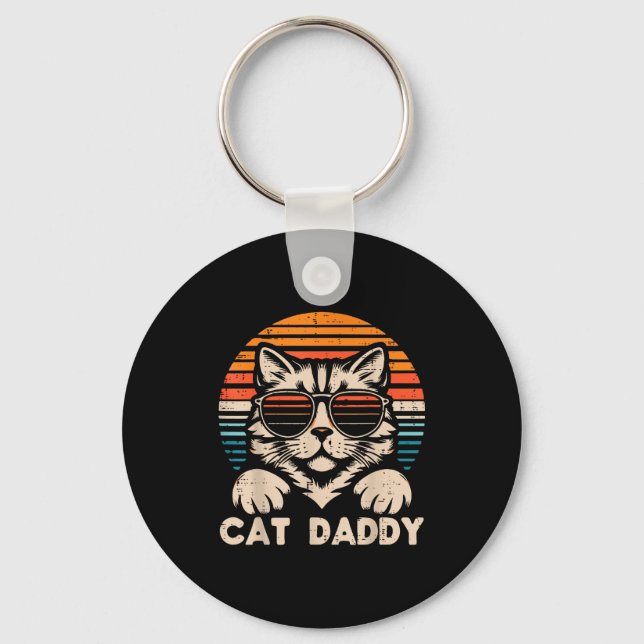 Llavero Cat Daddy Sungles Sunset Retro Fur Dad Papa Kitten (Anverso)