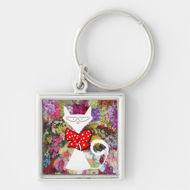 Llavero Cat Floral Red Bow Tie Key Chain! (Frente)