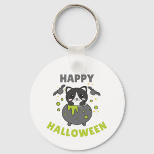 Llavero Cat Happy Halloween Cauldron Bat