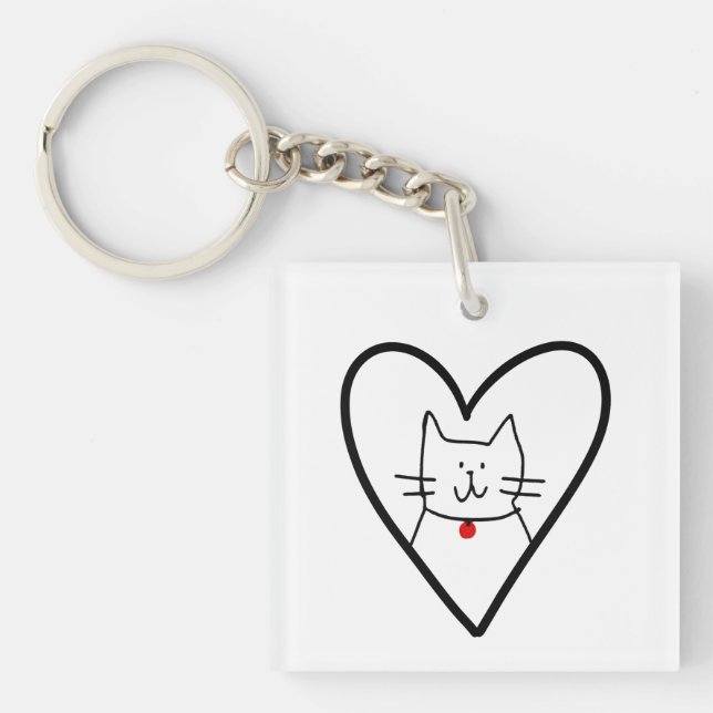 Llavero Cat in Heart Doodle  (Frente)