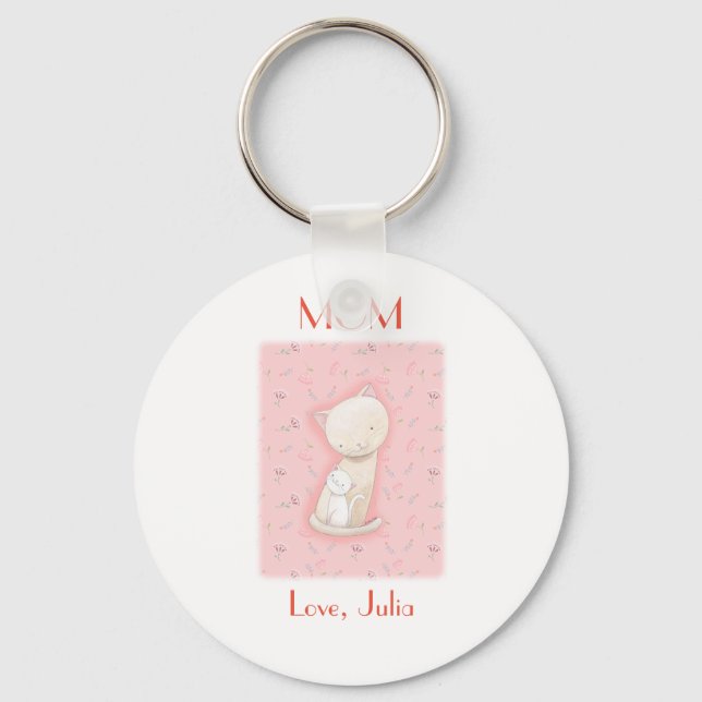 Llavero Cat Lover Gift Mama cat and baby Custom Name (Anverso)