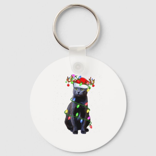 Llavero Cat Lover Xmas Lighting Santa Russian Blue Cat Chr (Anverso)