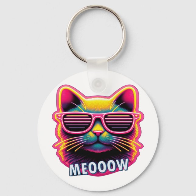 Llavero Cat Meow with sunglasses T-Shirt (Anverso)