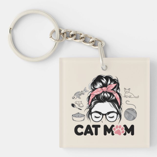 Llavero "Cat Mom" Funny Cute Cat Lover Women (Frente)