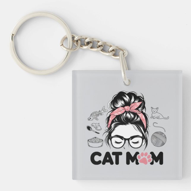 Llavero "Cat Mom" Funny Cute Cat Lover Women (Frente)