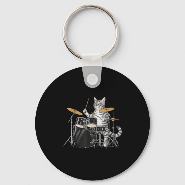 Llavero Cat Playing Drums Drumset Drumkit Drumming Drum Dr (Anverso)