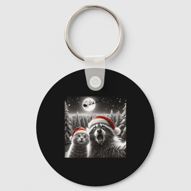 Llavero Cat Selfie Racoon Funny Santa Christmas Dog  (Anverso)