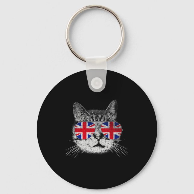 Llavero Cat Shirt Union Jack Flag Country Retro England Br (Anverso)