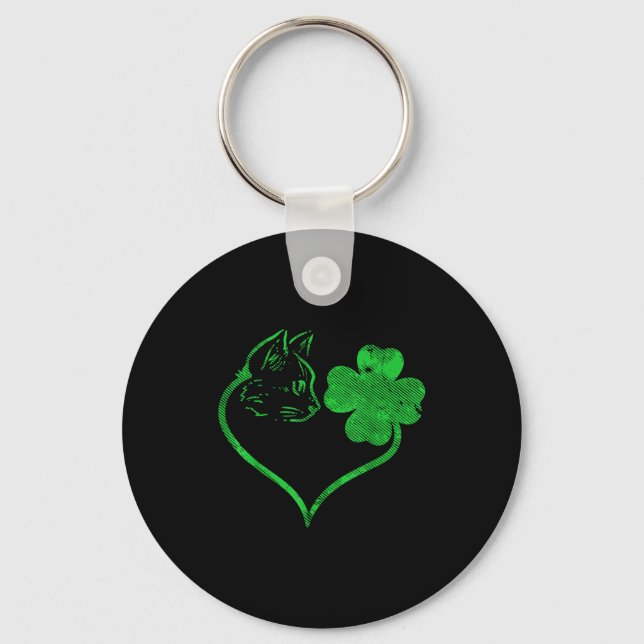 Llavero Cat Silhouette Shamrock St Patricks Day Kitten Lov (Anverso)